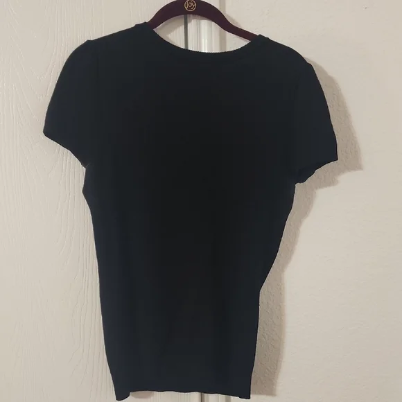 INC International Concepts Black Embellished Short Sleeve Blouse - Picture 4 of 8